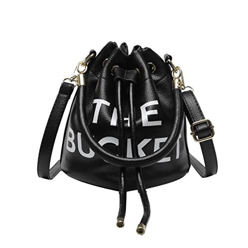 Small Bucket Bag for Women, Leather Bucket Bag Purses, Crossbody/Handbag/Hobo Bag(7.9 * 7.9 * 8.3in) (Black) -  NEGBIU