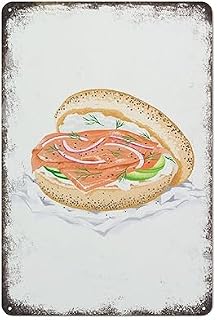 Smoked Salmon Bagel Edition for Street Food Deli Lovers Gift Metal Tin Plaque Poster Vintage Wall Room Aluminium Creative Funny Art Decoration 12"x16"