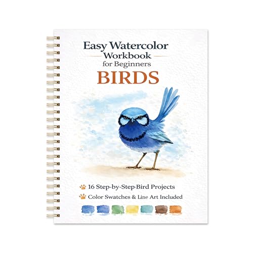 Watercolor Workbook for Beginners Birds 16 Original Watercolor Projects Lay-Flat Watercolor Paper Book(9.45 7.48 in) Water Coloring Book for Adults Art Gift