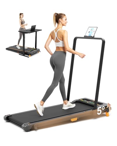 Image of Walking Pad Treadmill, WALKWAKE 8% Incline Walking Pads, Compact Under Desk Treadmill for Home, 330lb Capacity 2.5HP Running Machine for Walking Jogging with LED Display, Gray Yellow