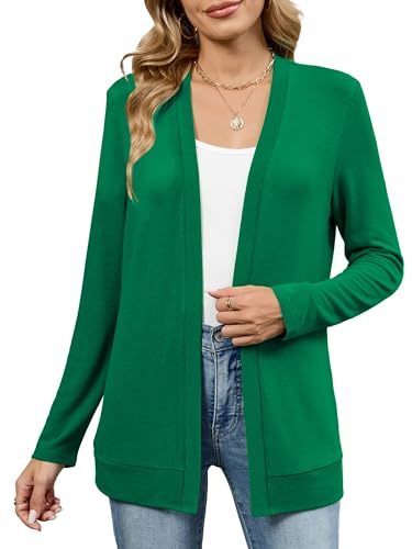 Heymoments Cardigan Sweaters for Women Trendy Green Medium Long Sleeve Loose V Neck Ladies Open Front Outerwear Causal Girls Bolero Lightweight Soft Spring Fall Winter Tops Breathable Knitted Coat
