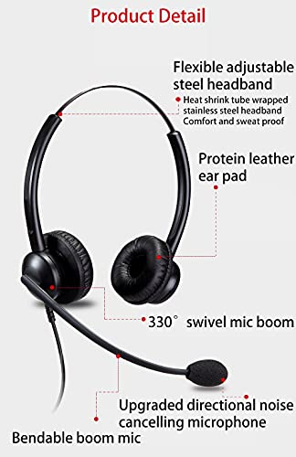 Telephone Headset W/ Rj9 Quick Disconnect Cable For Cisco Plantronics Avaya Siemens Nortel Panasonic Ip Phone Deskphone Landline Phone For Call Center Office With 3.5Mm Audio Jack For Cell Phone & Pc #TOP2