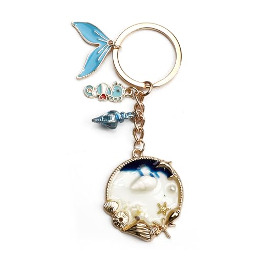 Llaveros De Estilo Océano Azul, Regalo Para Los Amantes De La Aventura, Con Abalorios De Criaturas Marinas Como Conchas Y Hipocampos, Llaveros, Colorido, plata, S