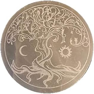 Placa de carga de selenita grabada con árbol de la vida de 3 pulgadas, carga tus cristales, minada éticamente, grabada en Appleton WI EE. UU