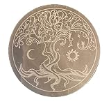 CrystalsAhoy 3" Tree of life Etched Selenite Charging Plate, Charge your crystals, Ethically mined, Etched in Appleton WI USA