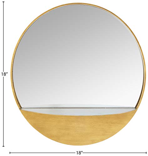 Amazon Brand - Rivet Modern Round Hanging Mirror With Shelf, 18" Diameter, Brass #TOP4