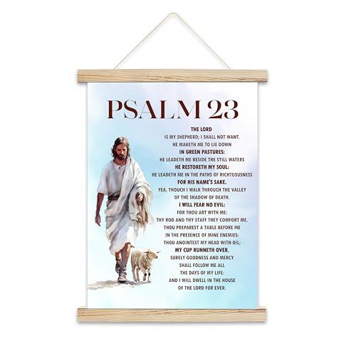 QUDNCR Christian Scripture Hanging Flag Decor, Religious Jesus Sheep Bedroom Wall Art, Bible Verse Vintage Painting Poster Hanger For Farmhouse Living Room Home Decoration, 08