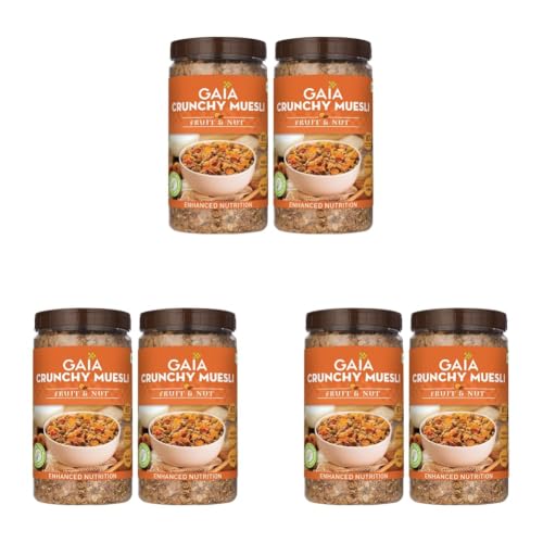Image of Gaia Crunchy Fruit and Nut Muesli 1 KG Jar (Pack of 6) - The Deliciously Crunchy & Nutritious Breakfast Cereals Packed with Fibre, Iron & Antioxidants Serves As The Nourishing, Tasty Breakfast Option.