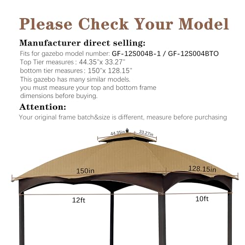 Scocanopy Beige Ripstop Replacement Top For Lowe'S Allen Roth 10X12 Gazebo Model #Gf-12S004B-1/ Gf-12S004Bto/Tpgaz17-002C thumb #1
