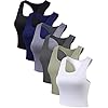 6-Pieces-Basic-Crop-Tank-Tops-Sleeveless-Racerback-Crop-Sport-Top-for-Women 6 Pieces Basic Sleeveless Racerback Sports Crop Tank Tops for Women Girls Daily Wearing (Black, White, Dark Grey, Navy, Grey, Olive, L)