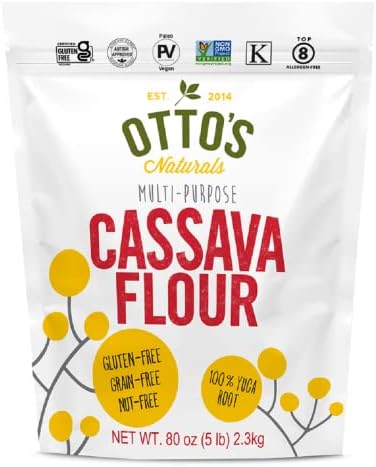 Otto's Naturals Cassava Flour, Gluten-Free and Grain-Free Flour For Baking, Certified Paleo & Non-GMO Verified, Made From 100% Yuca Root, All-Purpose Wheat Flour Substitute, 5 Lb. Bag