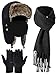 Winter Trapper Hats, Knitted Scarf and Gloves Set Waterproof Plush Lined Trapper Hat Warm Soft Touchscreen Gloves Windproof Neck Warmer Scarf for Women Men, Black