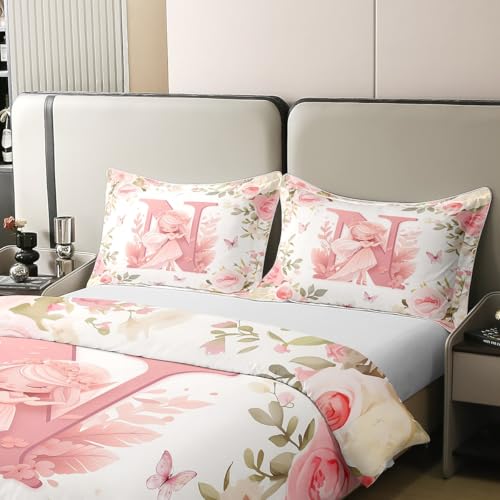 Housse de couette fée florale romantique coton lettre N - 5