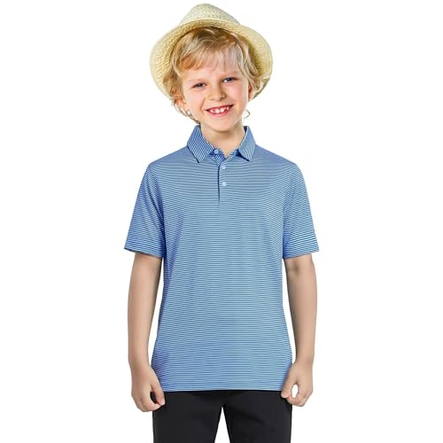 Image of Boys Polo Shirts Short Sleeve Striped Performance Moisture Wicking Dry Fit Golf Shirts for Boys Youth Kids