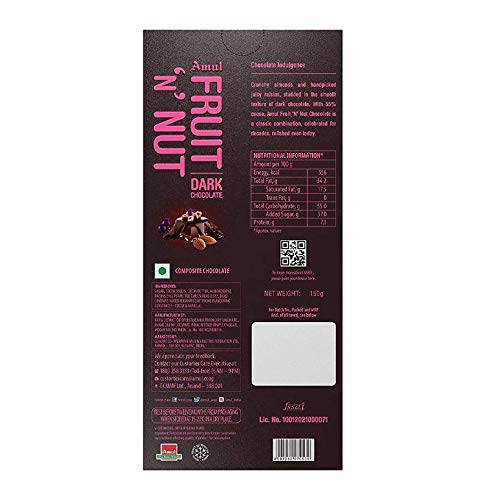 Image of Amul Fruit N Nut Dark Chocolate, 150Gm. (Pack of 4)