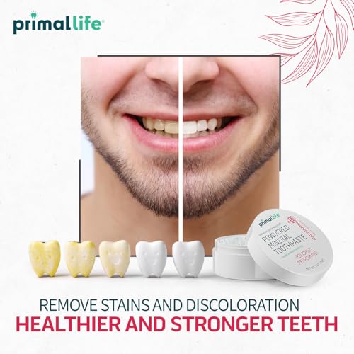Image of Primal Life Organics - Dirty Mouth Toothpowder, Tooth Cleaning Powder, Flavored Essential Oils with Natural Kaolin & Bentonite Clay, Good for 200+ Brushings, Paleo, Organic, Vegan (Peppermint, 1 oz)