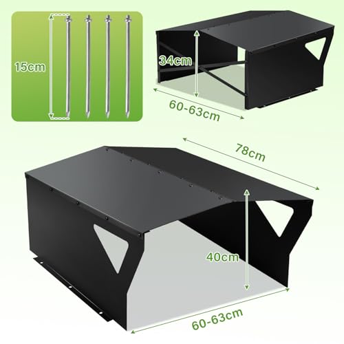 Garage voor robotmaaier, verzinkt, weer en wind, beschermt de robotmaaier tegen uv-straling, dak voor robotmaaier, 78 x 63 x 34 cm, zwart - Afbeelding 3