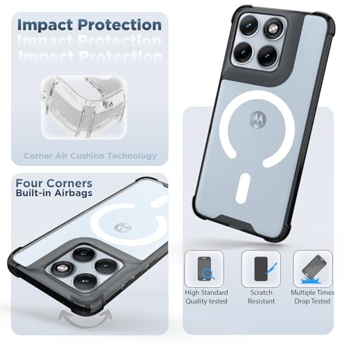 Image of RIGGEAR Shockproof Clear Hybrid Airbag Armor Magnetic Back Cover Case Compatible with MagSafe Accessories for Motorola Moto Edge 70 Fusion 5G (Clear-Black TPU Bumper + Transparent PC)(White)