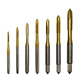 Oiieco 7 Stück Gewindebohrer Set, M2 M2,5 M3 M3,5 M4 M5 M6, HSS Titan Gewindeschneider Set, Gerade Nut Maschinengewindebohrer Vorwärtsschneidend für Metall Holz Kunststoff, für Akkuschrauber