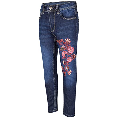Girls Stretchy Embroidered Denim Jeans Faded Fashion Jeggings Comfort Skinny Pants Stylish Age 5-13 Years3