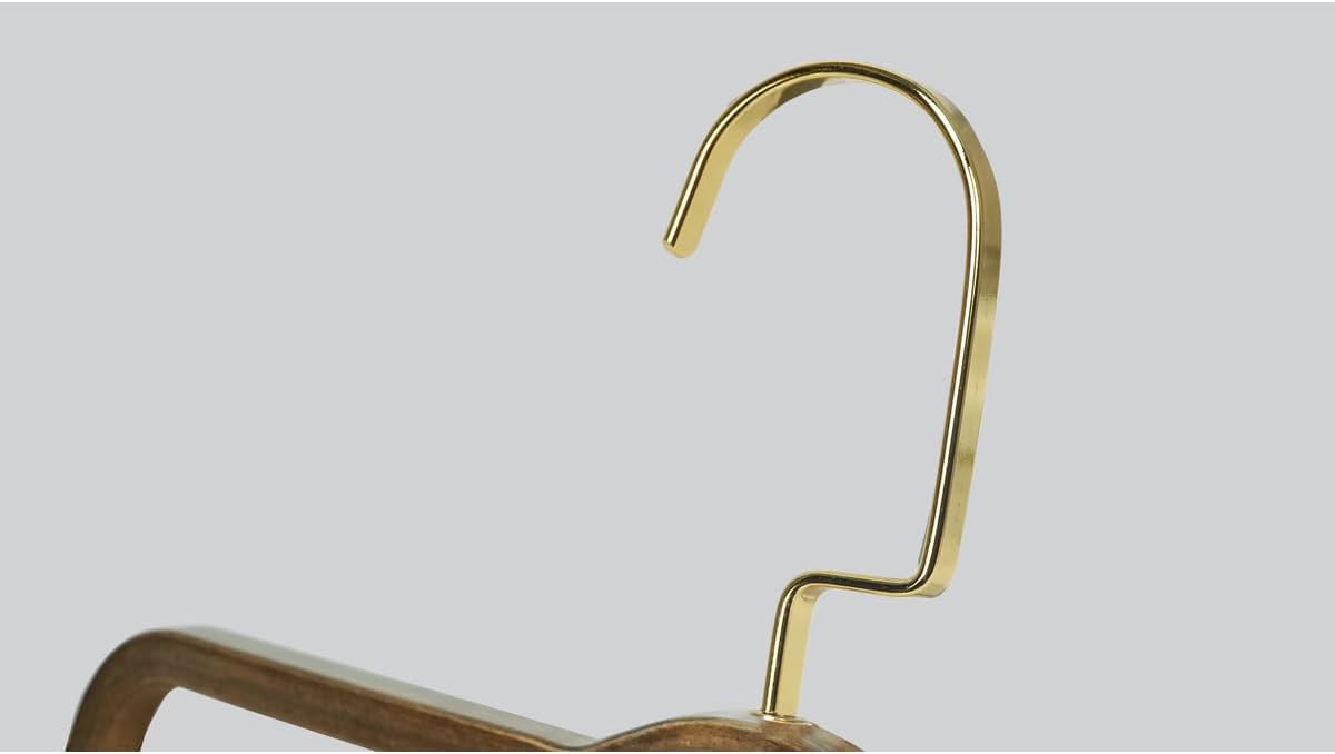 Pants Hangers 12-Pack Wooden Skirt Hangers with Clips, Brown Finish, Gold Hook, Adjustable Grips for Clothes, Trousers, Slacks - Brown