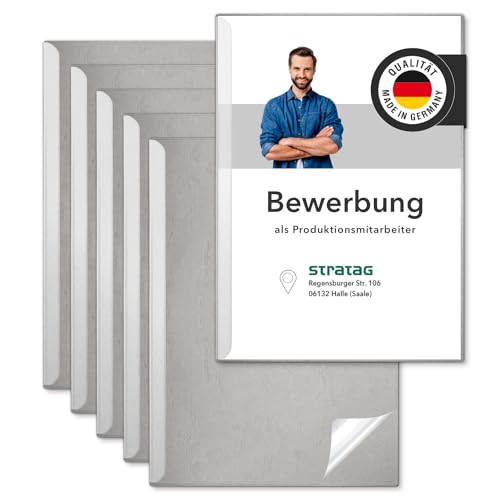 STRATAG Klemmschienen-Bewerbungsset Start Basic (Grau, 6 Stück) mit transparentem Deckel aus PP Kunststoff sowie Binderücken aus robustem 290 g/m² Karton Lederstruktur (6 Bewerbungsmappen Grau)