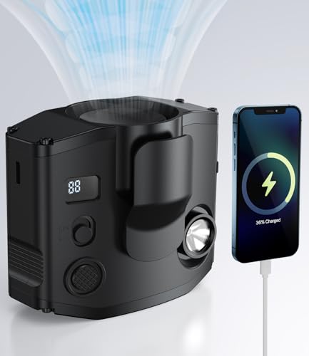 Portable Waist belt Fan, 10000mAh Battery Rechargeable Wearable Clip on Fan with LED Light 3 Speeds...