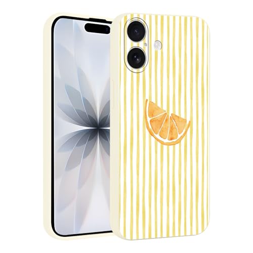 RUMDEY for iPhone 17 6.3'' Cute Aesthetic Yellow Summer Stripes Collage Phone Case, Fashion Simple Line Lemon Slices Design Phone Cover Soft Frame TPU Protective Shockproof Case for Women Girls