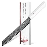 DRGSKL Damascus Serrated Bread Knife - VG10 Serrated Knife for Homemade Bread - Japanese G10 Handle - Slicer Knives with Wide Wavy...