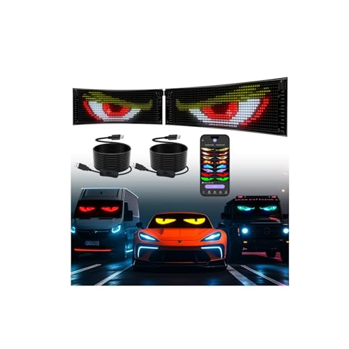 2pcs Devil Eyes LED for Car,18.7"x4" Full Color Huge Bright Scrolling Led Light Sign for Car Window,Programmable Personalised Led Name Sign,led Eye Lights for Truck,App Control USB 5V