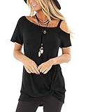 Damen Sommer Top Locker One Shoulder Lässig T Shirt Basic Oberteile Blusen Aschwarz,XL