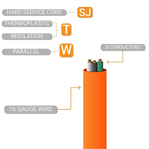 Sunlite 04210-Su 100-Foot Outdoor Extension Cord Three Prong Grounded Plugs, Heavy Duty, Long Power Wire, For Appliances, Electronics, Ul Listed,16 Gauge, Ul Listed, Meets Osha Standards, Orange #TOP1