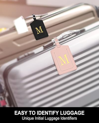 Initial Luggage Tags for Suitcases, 3 Pack TSA Approved Easy to Identify Leather Letter M Travel Tags for Luggage, Travel Essentials Bag Tag Suitcase Identifiers, Cute Hot Stamped Monogram4