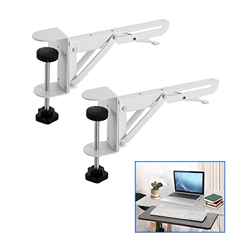 Niciksty Desk Extender Clamp for DIY Custom Wooden Desk Extender Board (Board not Included), No-Punch Computer Keyboard Tray Clamp for Home or Office (White)