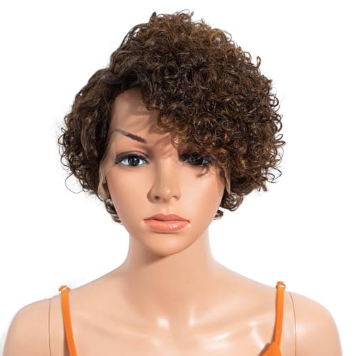 8" Curly Wave Side Part 13x5x1 HD Lace Front Wigs Short Bob 