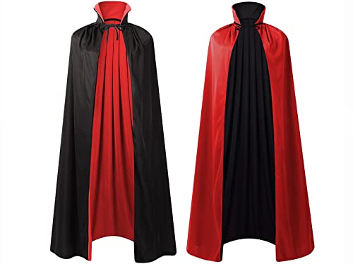Grajtcin Vampire Costume Halloween Vampire Cape Adult Black And Red Cloak Men Reversible Stand Collar Masquerade Cape For Women 55" #TOP2