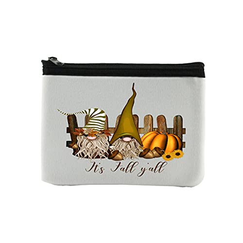 It's Fall Y'all Gnomes Coin Purse Wallet Pouch For Women | Small Card Change Bag With Zipper | Mini Travel Purse For ID Case | Makeup Card Novelty Bag