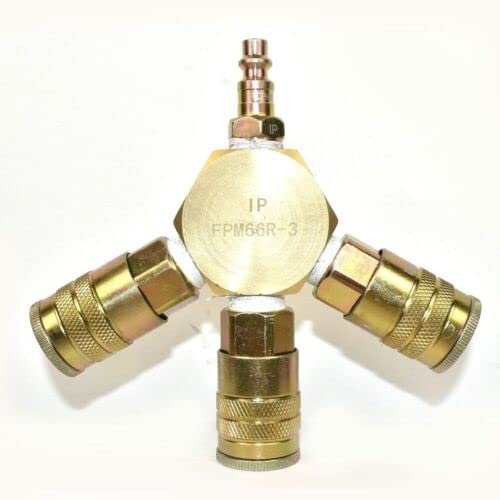 3/8 Inch Brass Flat Hex Manifold With 3 x 3/8 Inch Inch Steel Industrial Coupler HQ