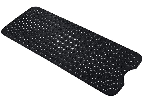 100 x 40 cm Bath Mat Non Slip, Bathroom Bathtub Mats for Tub, 200 Strong Suction Cups and Drain Holes, Machine Washable Shower Mat For Kids And Elderly (black)