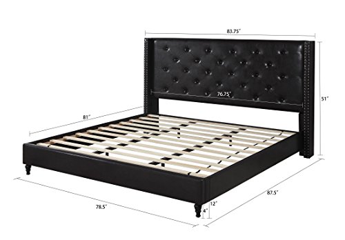 Home Life Premiere Black Tufted W/Nails Leather 51" Tall Headboard Bed W/Slats Full-5 Year Warranty 007 Platform #TOP4