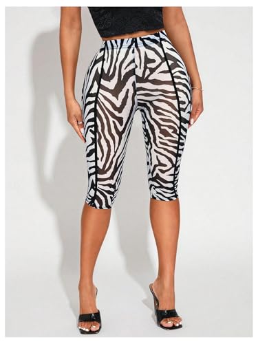 Image of RoseSeek Women's Y2K Leopard Mesh 3 /4 Length Club Capri Leggings