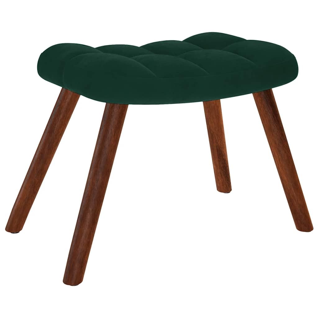 Fotel bujany z taboretem, ciemnozielony aksamit, fotel relaksacyjny z podłokietnikami, ergonomiczne oparcie, podnóżek, drewniane nóżki do salonu, sypialni, na balkon, do wnętrz