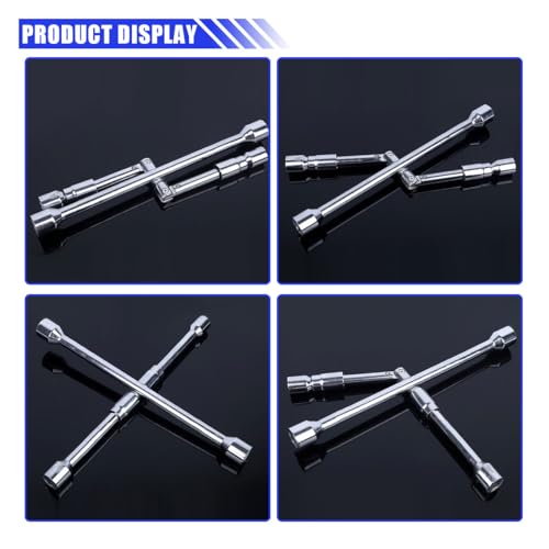 14 Inch Universal Iron Cross Wrench, Folding Lug Wrench, 4-Way Heavy Duty Tire Wrench (17mm, 19mm, 21mm & 23mm), Wheel Nut Sliding Wrench for Car, Truck, SUV, RV, Van - Image 5
