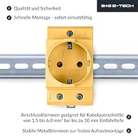 Schuko Steckdose [GS16] für Hutschiene 16A 230V 2P+E - Einbausteckdose für Verteilereinbau, Schaltschrank Zählerschrank Schutzkontaktsteckdose für 35mm DIN Trägerschienenmontage (Gelb) – Ansicht 3