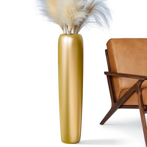 Image of 27.5 inch Gold Vase for Home Decor - Tall Floor Vase for Living Room, Bedroom, Office - Elegant Minimalist Tall Vases for Large Dried Stems, Pampas Grass, Artificial Branches