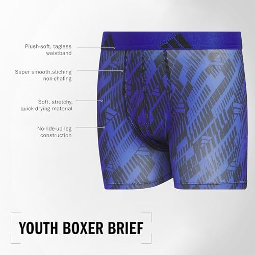 adidas Boys Performance Microfiber Boxer Briefs (4-Pack or 3-Pack) Kids Graphic Underwear, Black/Onix Grey/Grey, L - 2