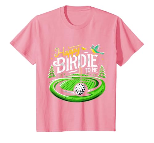 Happy Birdie to me Golf Birthday T-Shirt, Youth, Pink, Large