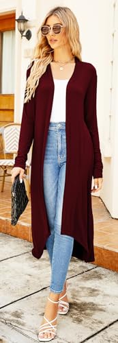 Image of Newchoice Womens Long Cardigan Summer Casual Draped Open Front Lightweight Long Sleeve Cardigan Duster with Pockets
