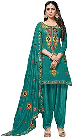 EthnicJunction Women's Chanderi Cotton Embroidered & Mirror Work Unstitched Salwar Suit Material