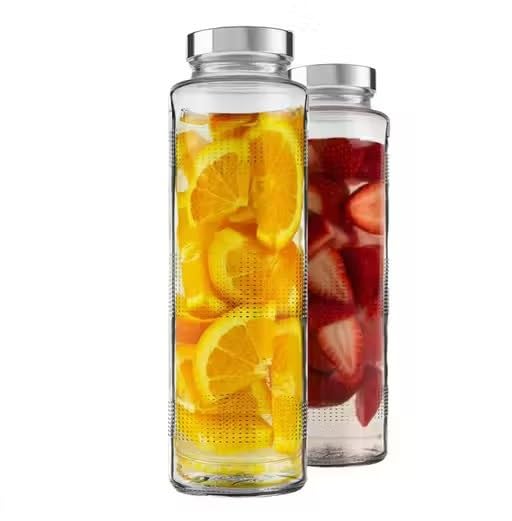 Image of 750 ML Glass Water Bottle with Stainless Steel Leakproof Lid | BPA Free Transparent Glass Bottle | Reusable Fridge Water Bottle for Home, Office, Gym & Travel | Wide Mouth Drinking Bottle (Pack Of 2)